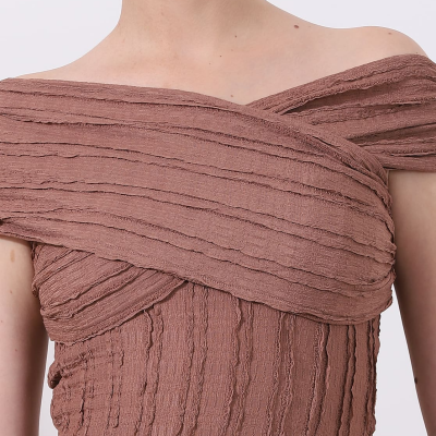 Cross-Shoulder Slim Top - Light Brown