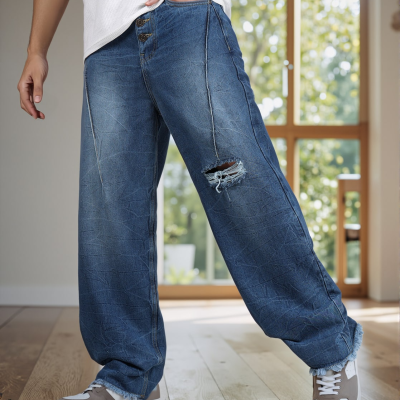 Mid-Wash Light Distressed Jeans