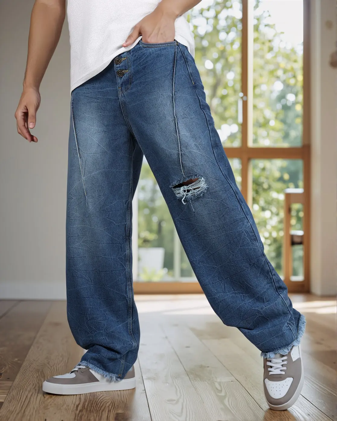 Mid-Wash Light Distressed Jeans