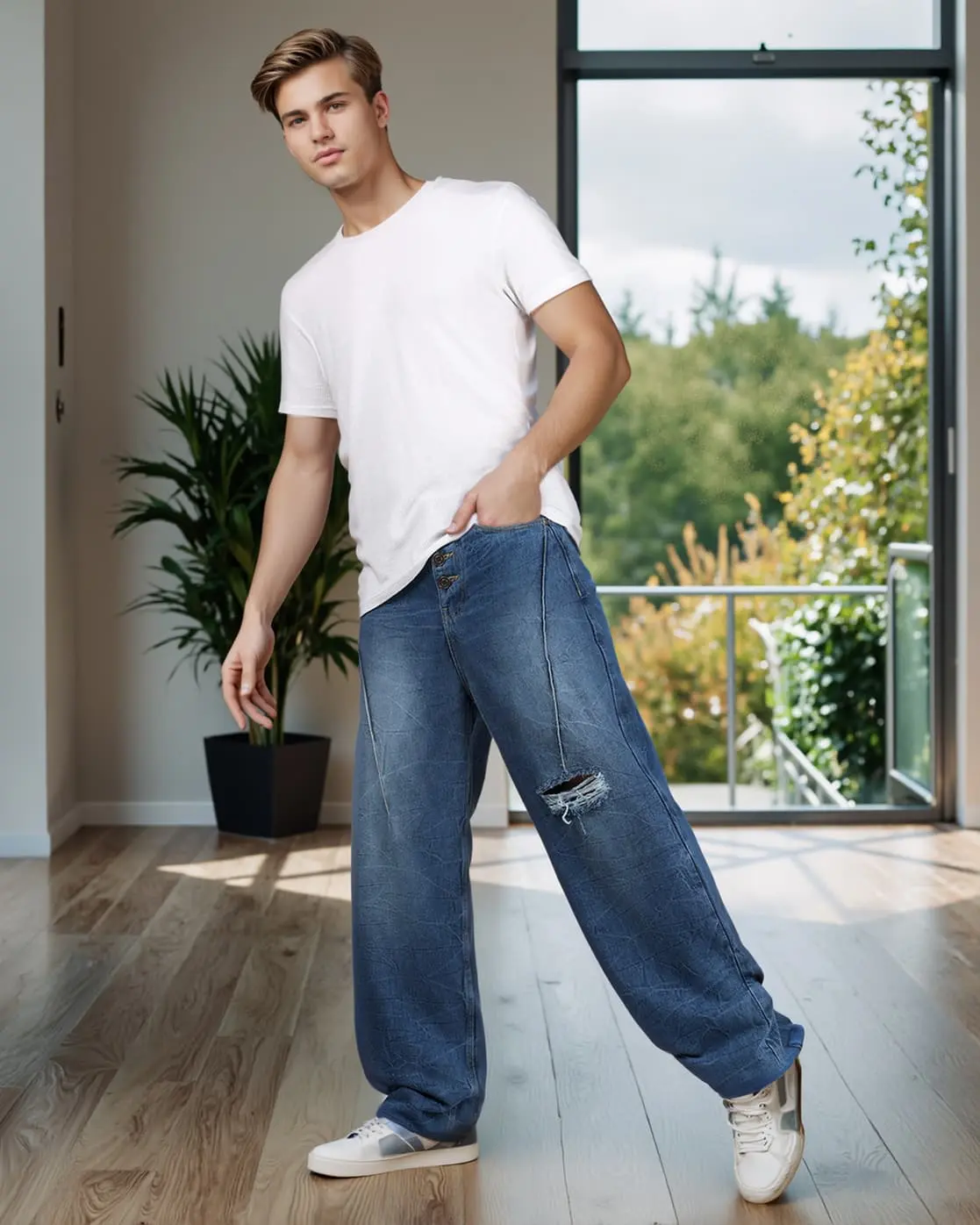 Mid-Wash Light Distressed Jeans